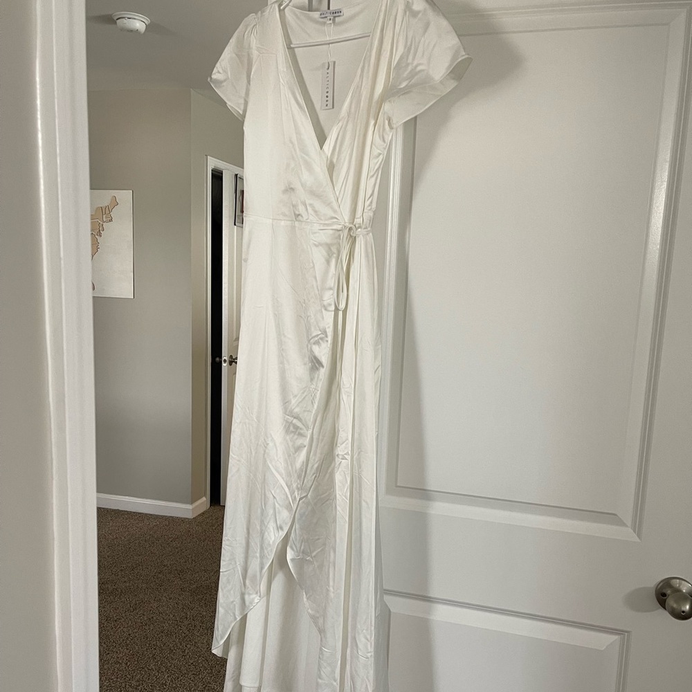 Bridal Baltic Born white satin wrap dress
